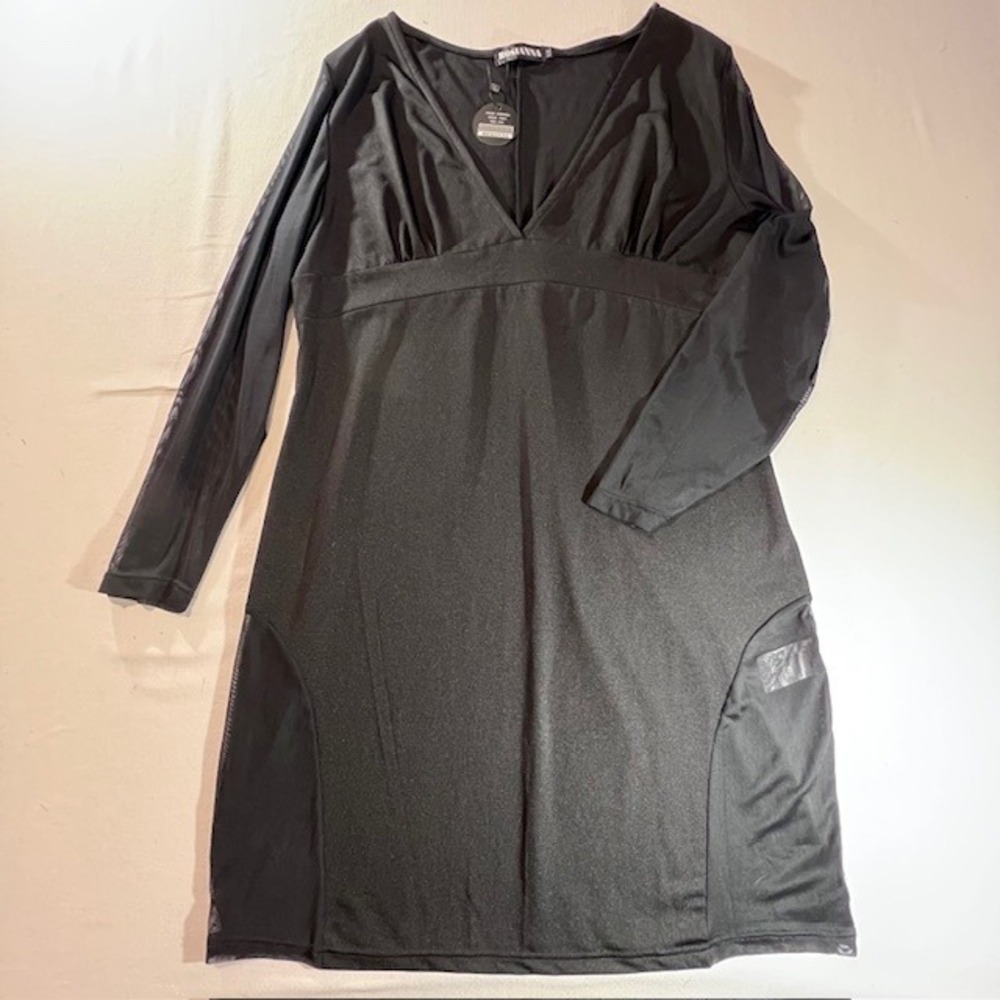 Rosianna Cocktail Dress Women XXL Black Mesh Long Sleeve V-Neck Empire Waist